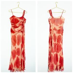 Vintage Y2K Marsoni Orange Red Draped Silk Gown Size 10 Sash Fairy 90s Euro